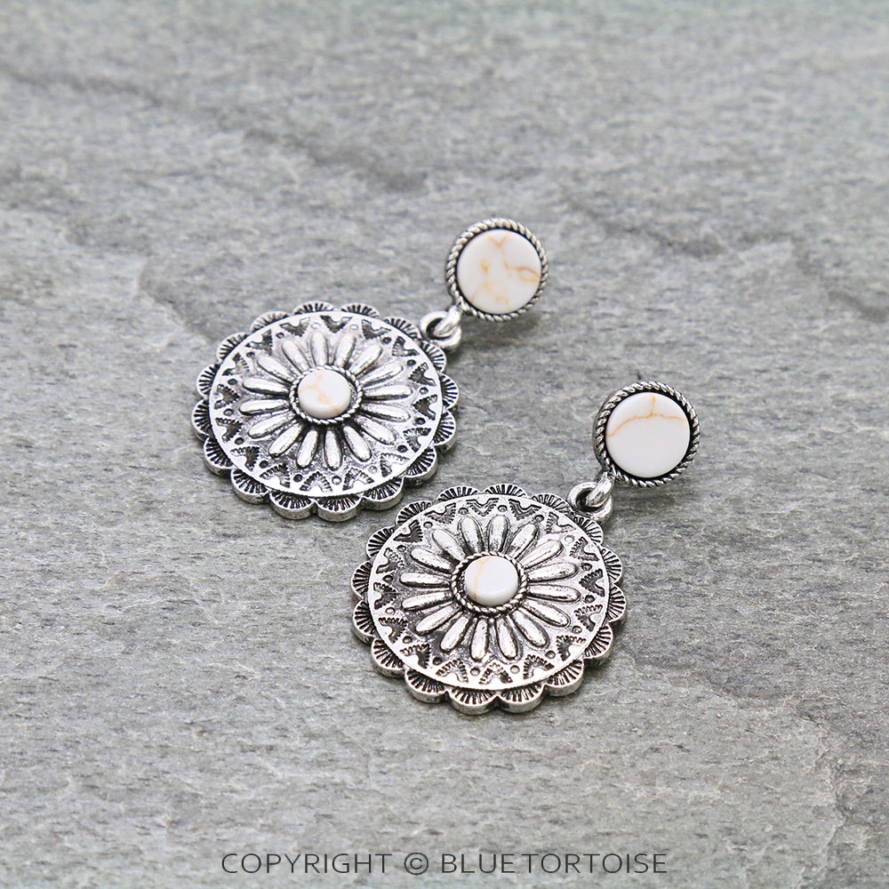 Western Concho Handmade Stone Stud Earrings
