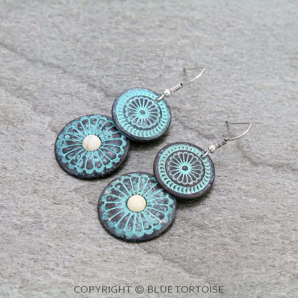 Western Round Concho Overlapped Dangle Earrings