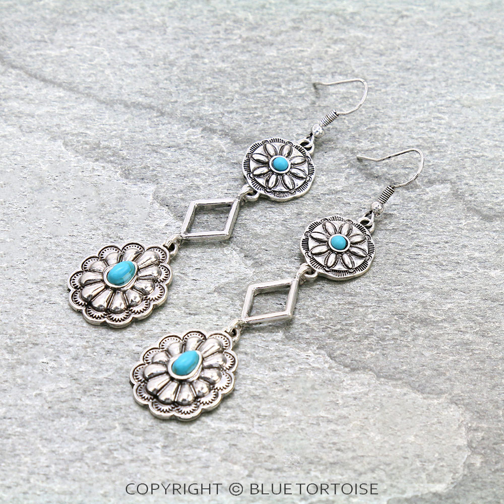 Diamond Concho Drop Dangle Earrings