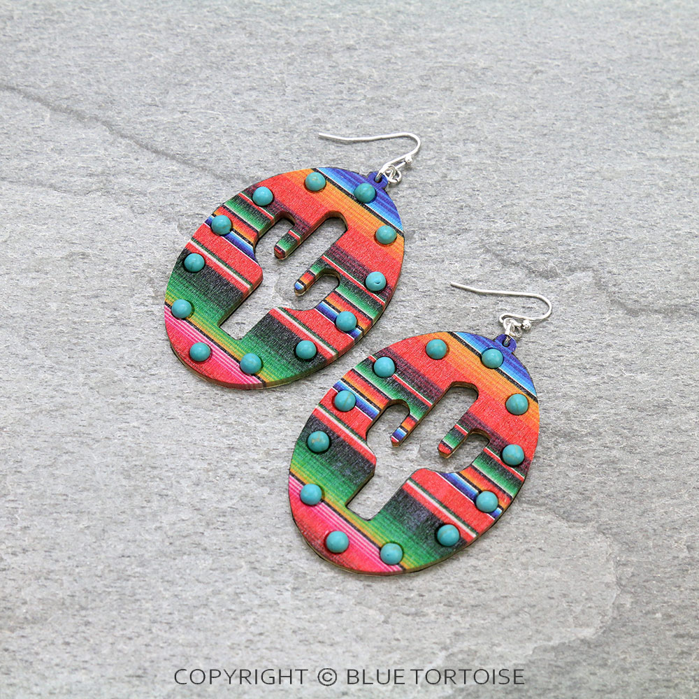 Cactus Cutout Wood Dangle Earrings