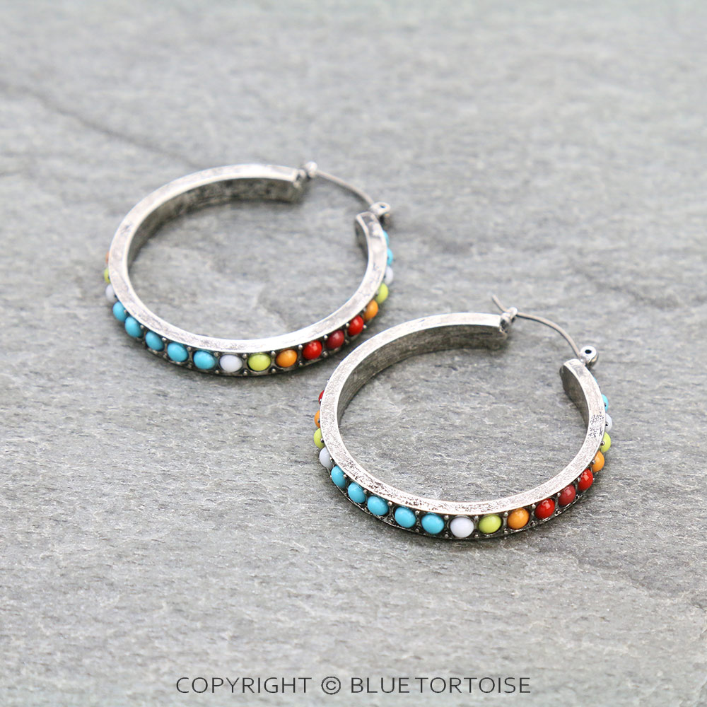 1.75" Western Bead Hoop Earrings