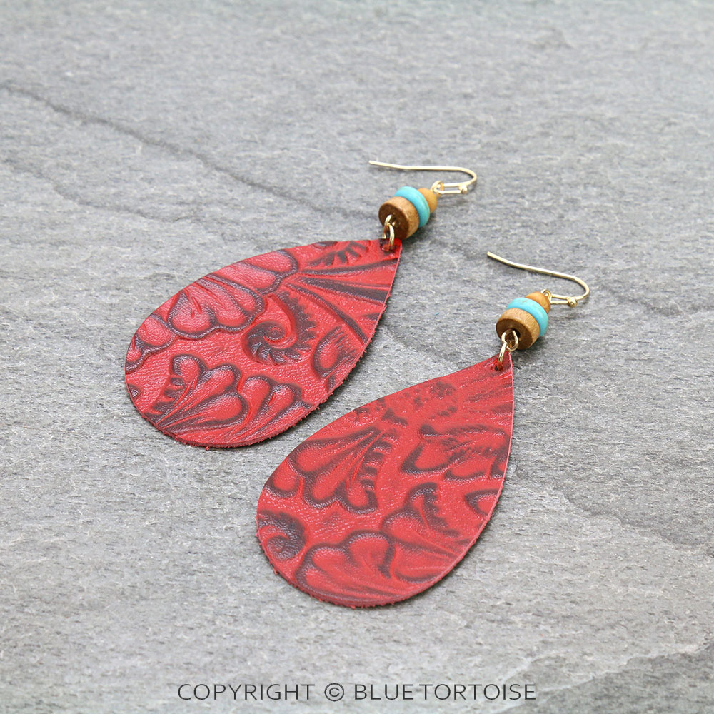 Western Style Teardrop Leather Dangle Earrings