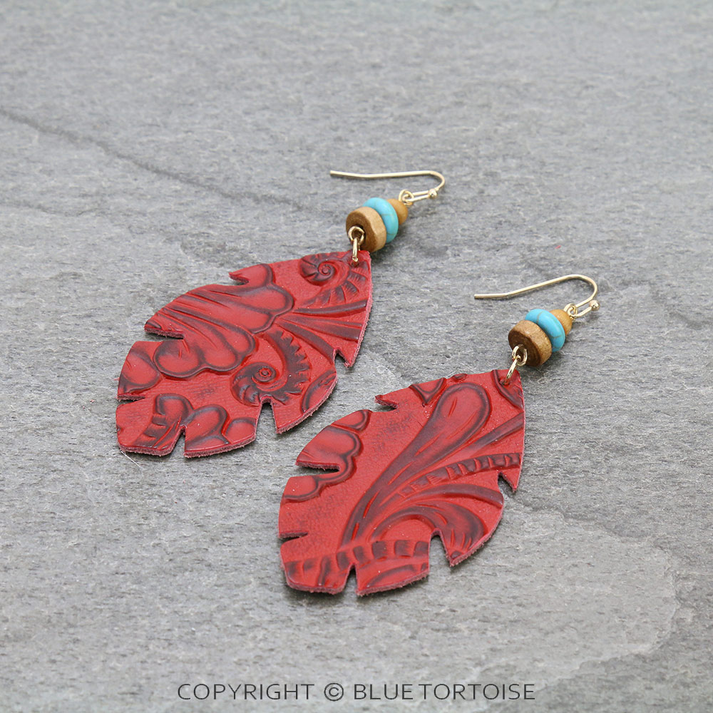 Western Style Leaf Leather Dangle Earrings