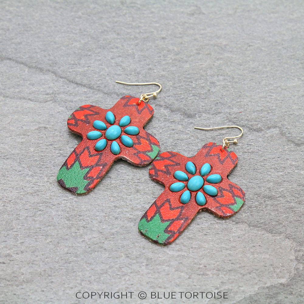 Western Style Cross Leather Dangle Earrings