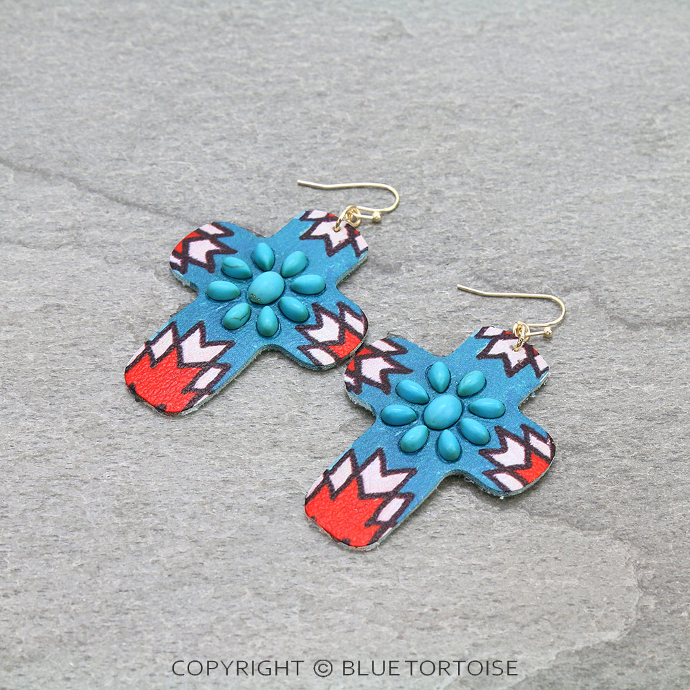Western Style Cross Leather Dangle Earrings