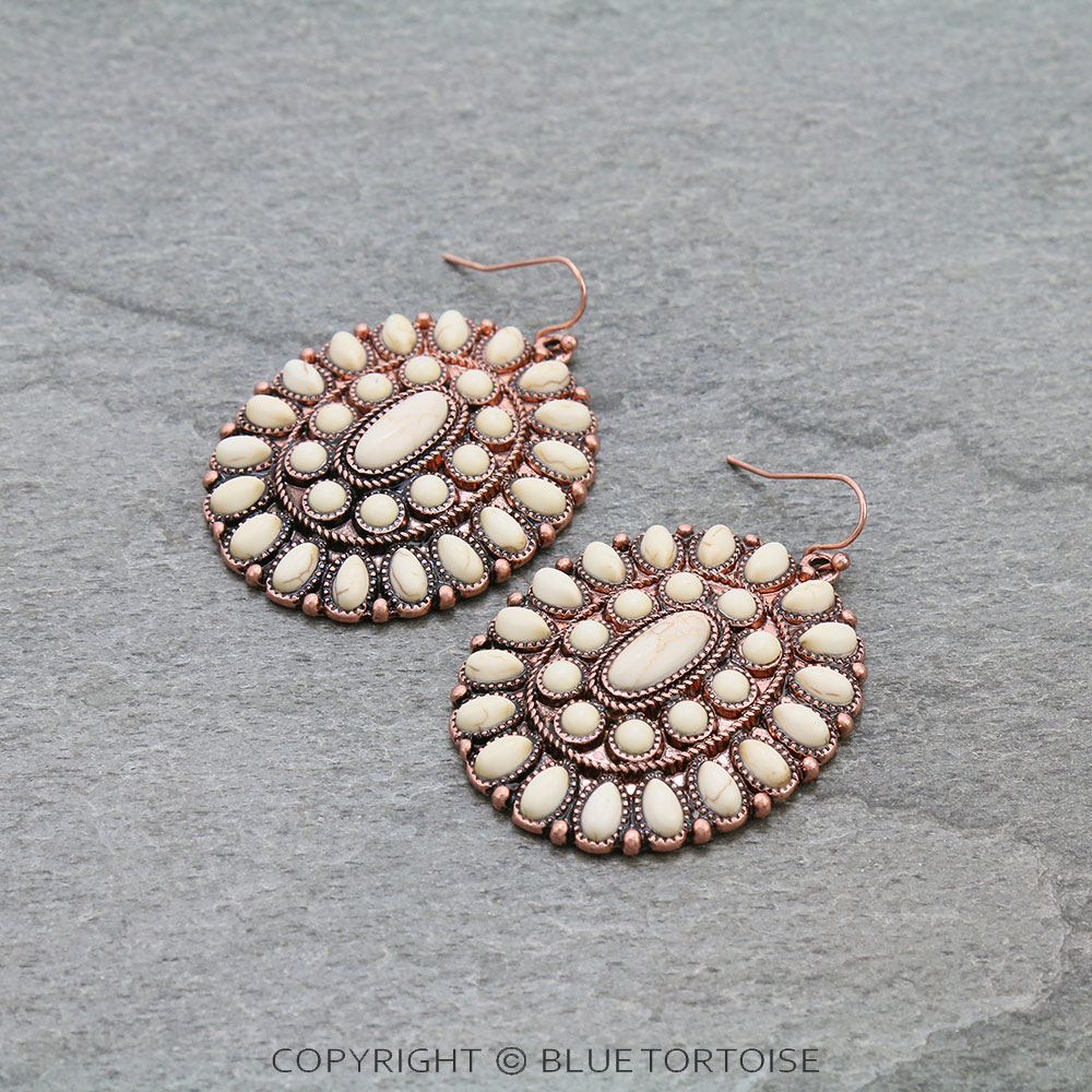 Western Concho Stone Dangle Earrings