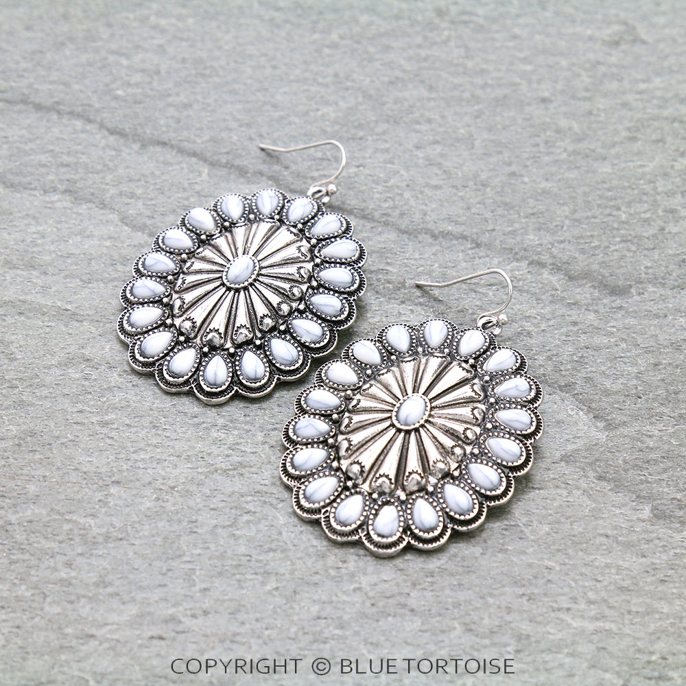 Western Concho Stone Dangle Earrings