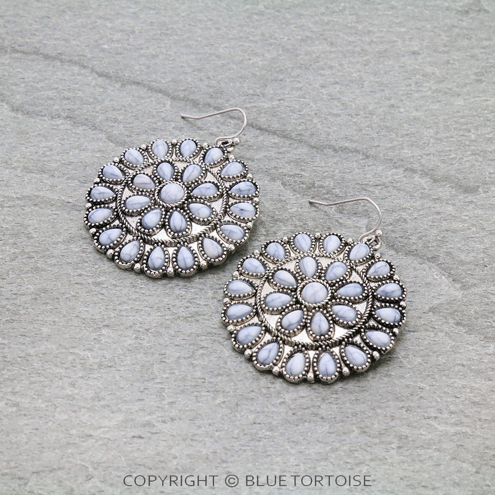 Western Concho Stone Dangle Earrings