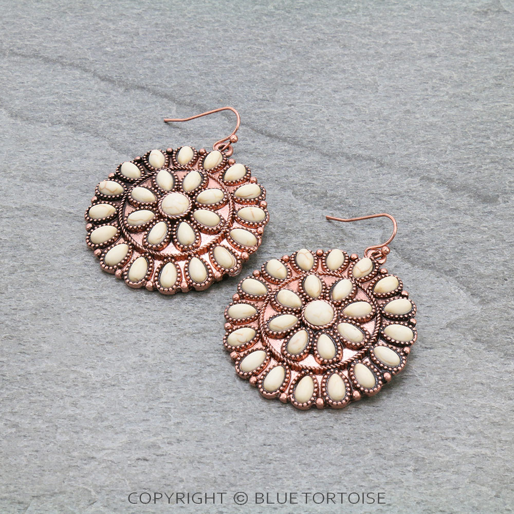 Western Concho Stone Dangle Earrings