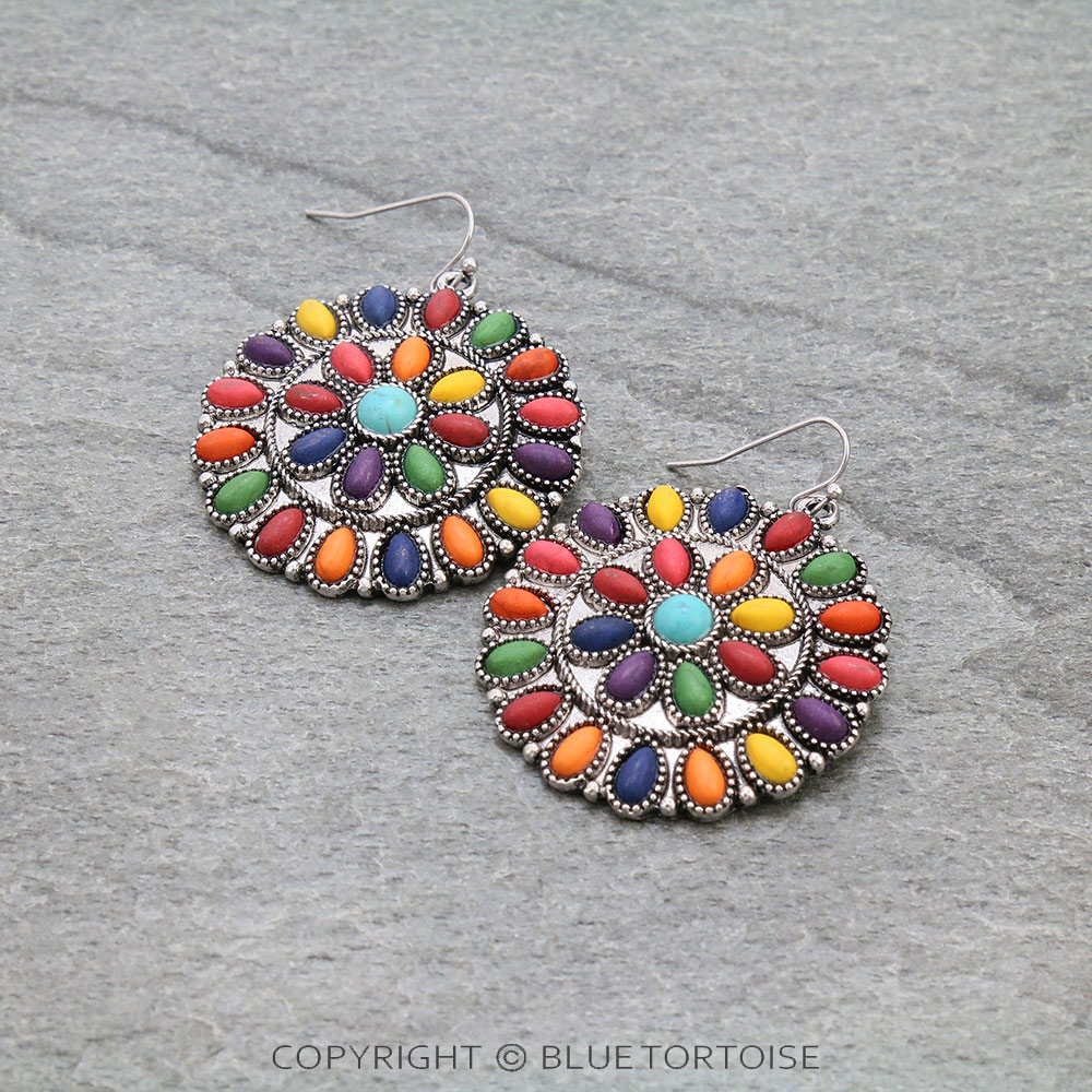 Western Concho Stone Dangle Earrings