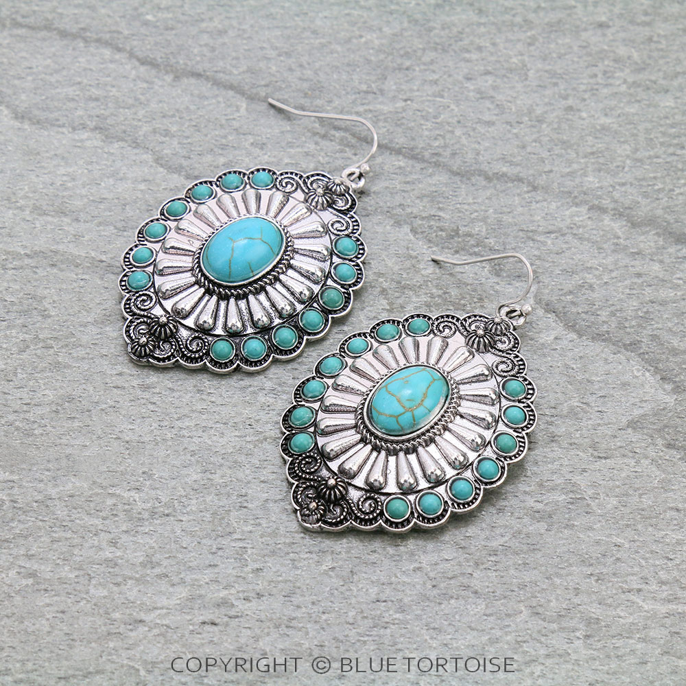 Western Concho Stone Dangle Earrings