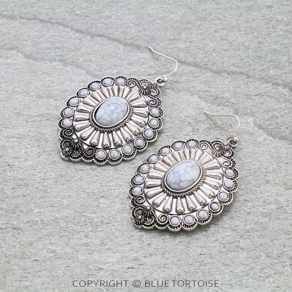 Western Concho Stone Dangle Earrings