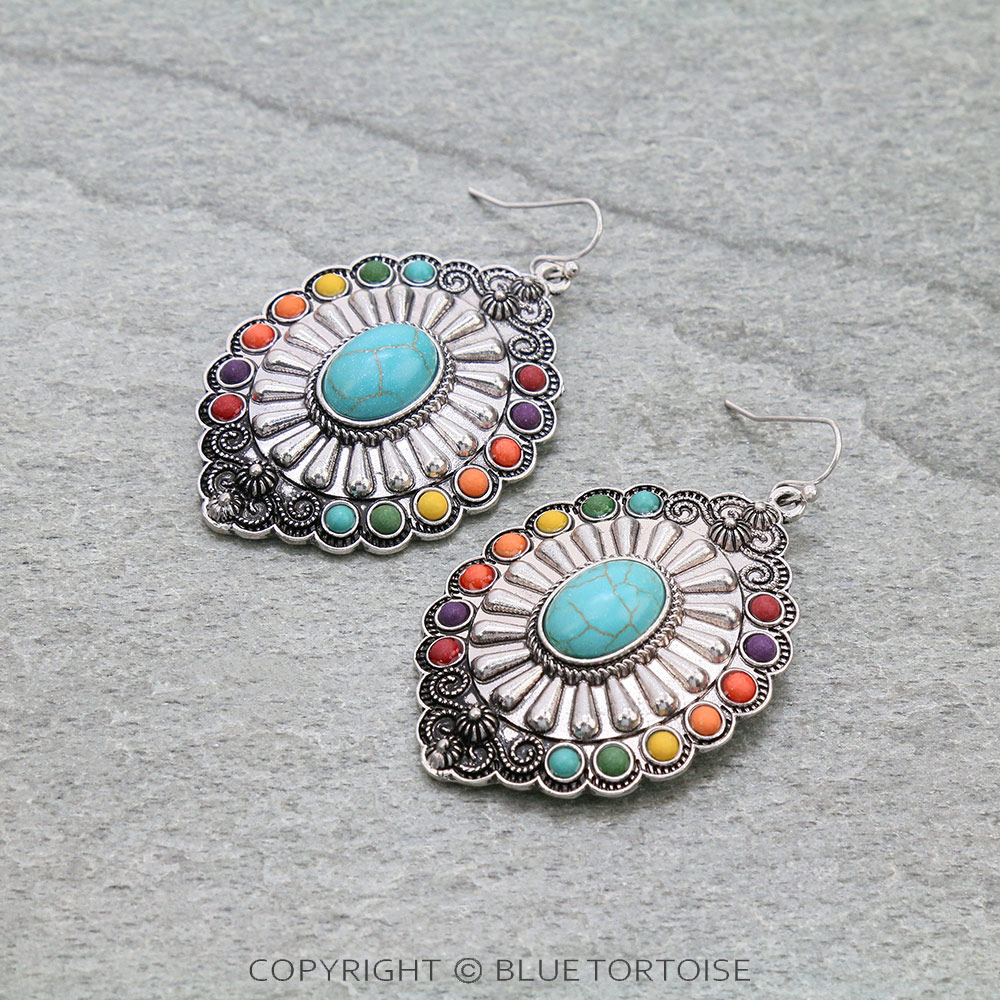 Western Concho Stone Dangle Earrings