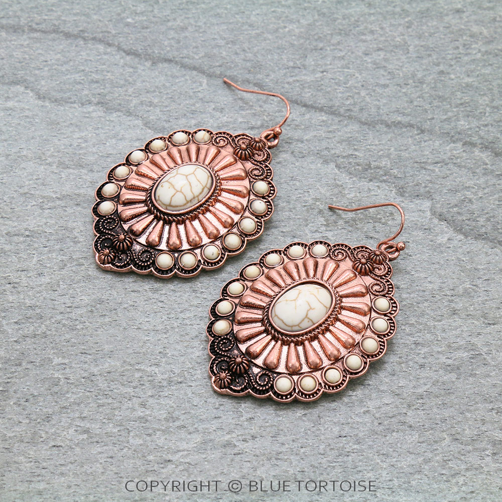 Western Concho Stone Dangle Earrings