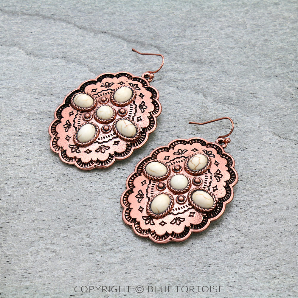 Western Concho Stone Dangle Earrings