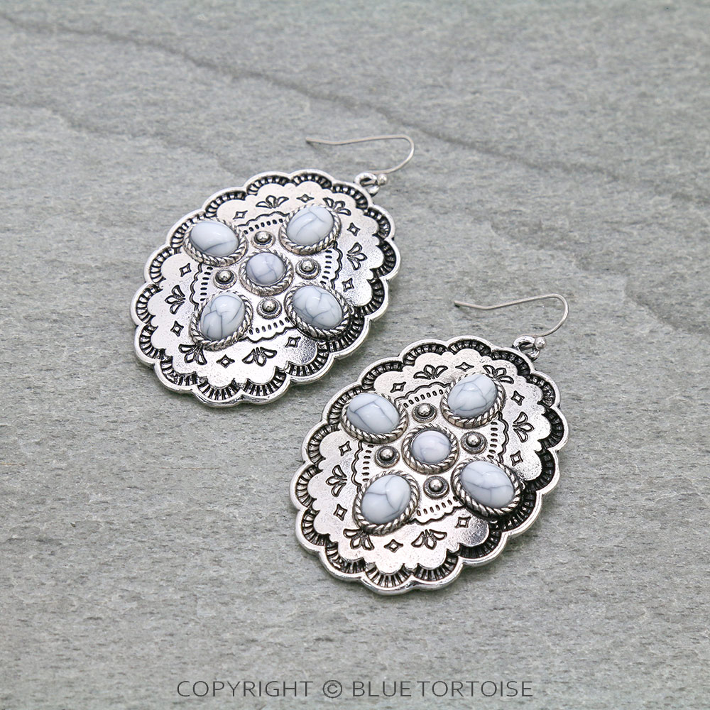 Western Concho Stone Dangle Earrings