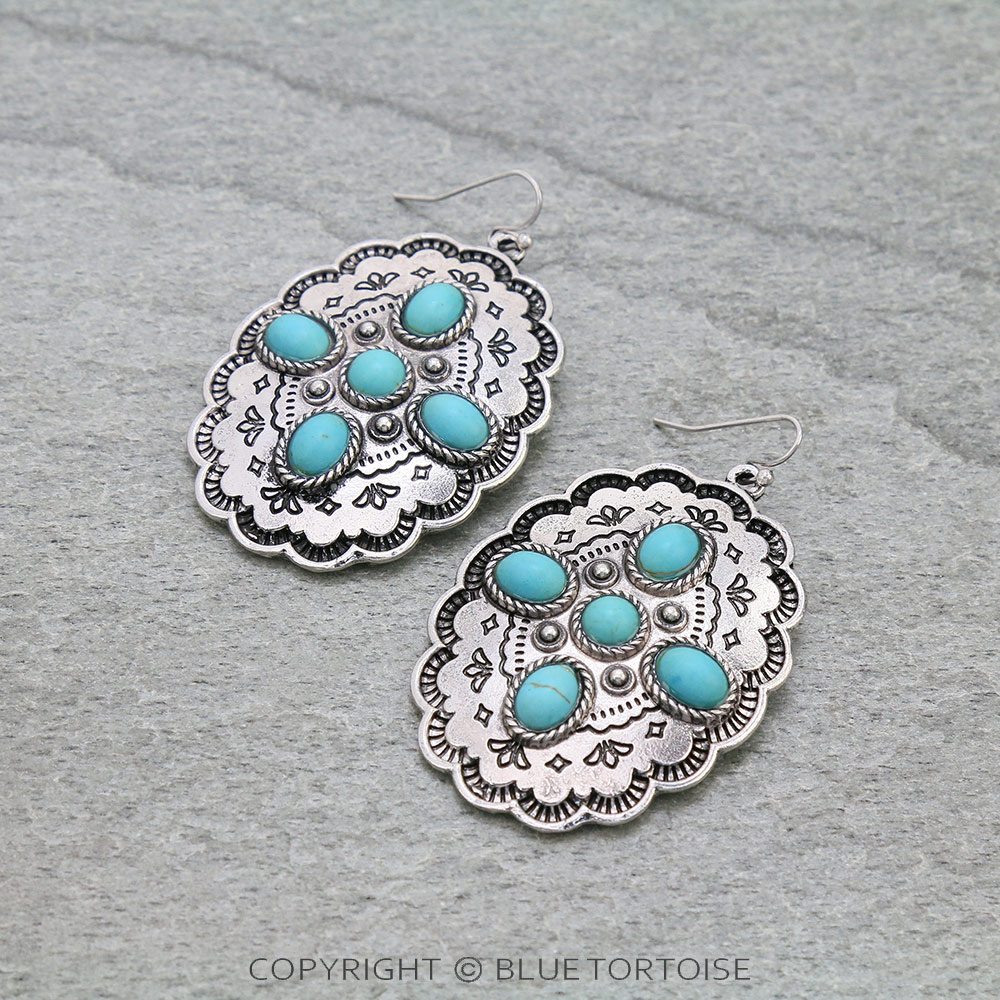 Western Concho Stone Dangle Earrings