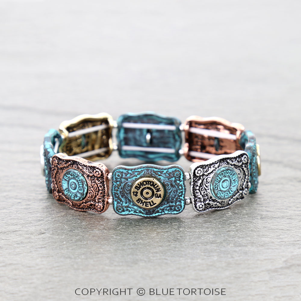 Western Shotgun Shell Belt Buckle Stretch Bracelet