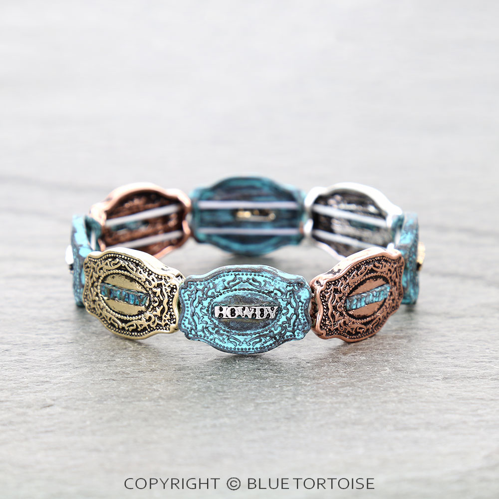 Western "HOWDY" Belt Buckle Stretch Bracelet