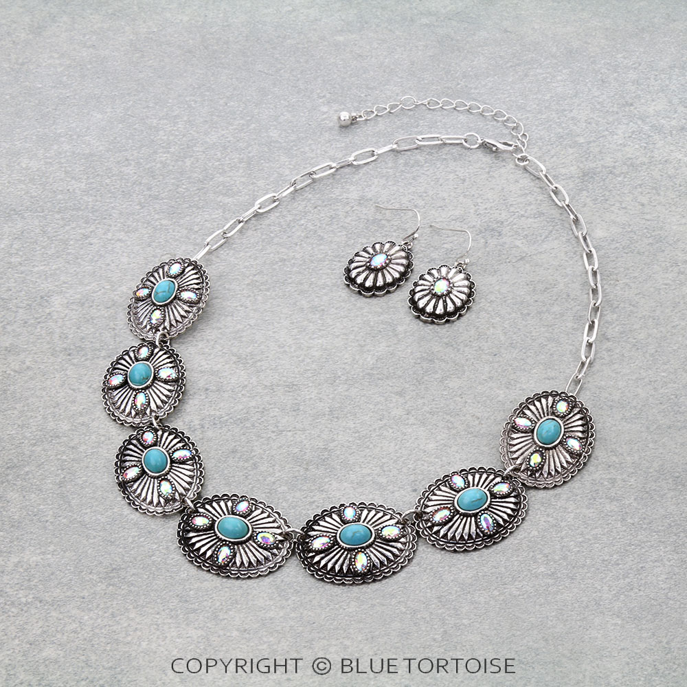 Western Concho Stone Necklace Set