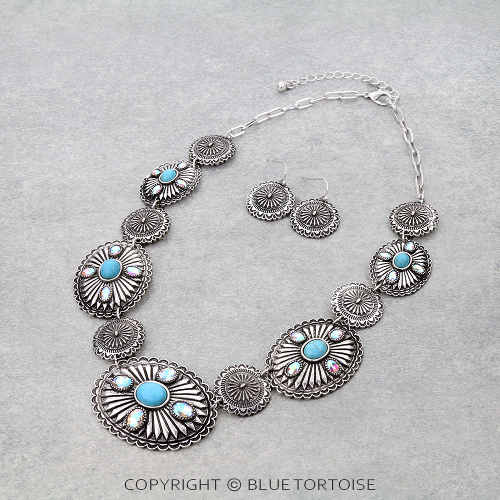 Western Concho Stone Necklace Set
