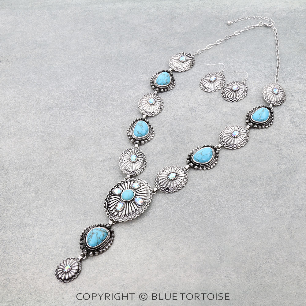 Western Concho Stone Y Necklace Set