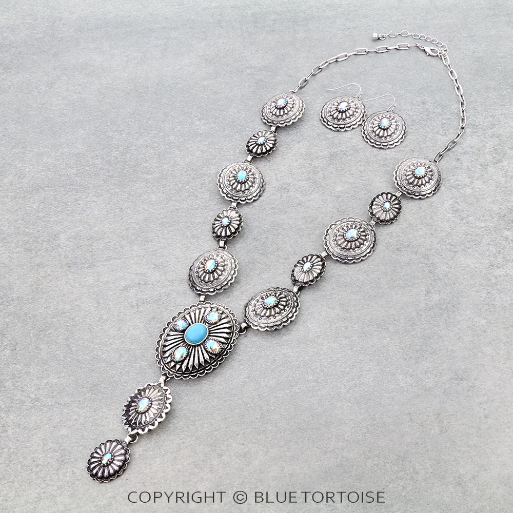 Western Concho Stone Y Necklace Set