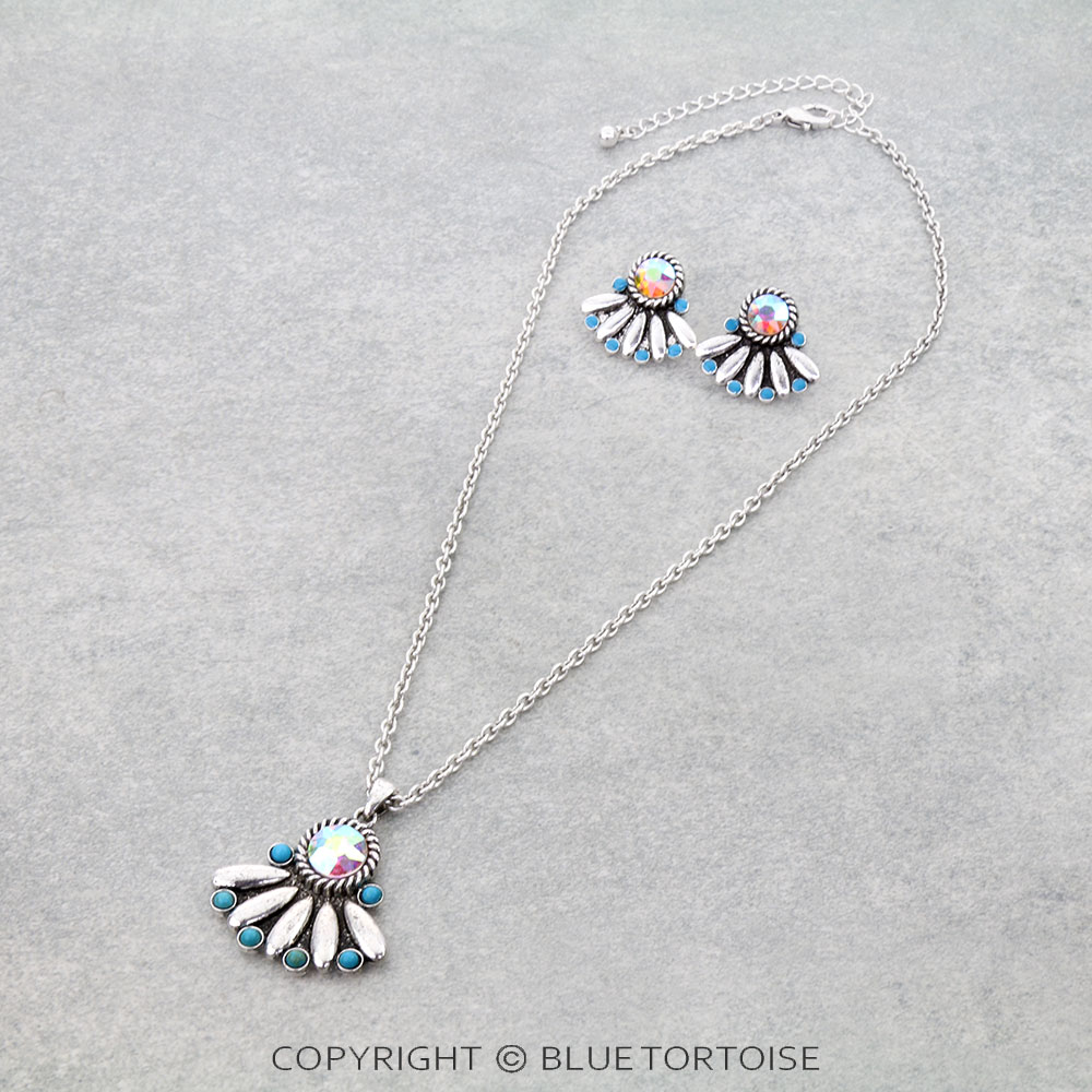 Western Half Concho Stone Necklace Set