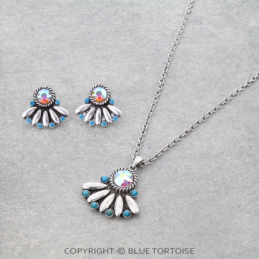 Western Half Concho Stone Necklace Set - Image 3