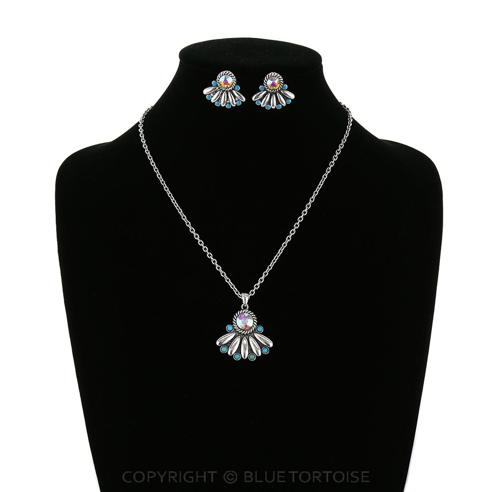 Western Half Concho Stone Necklace Set - Image 2
