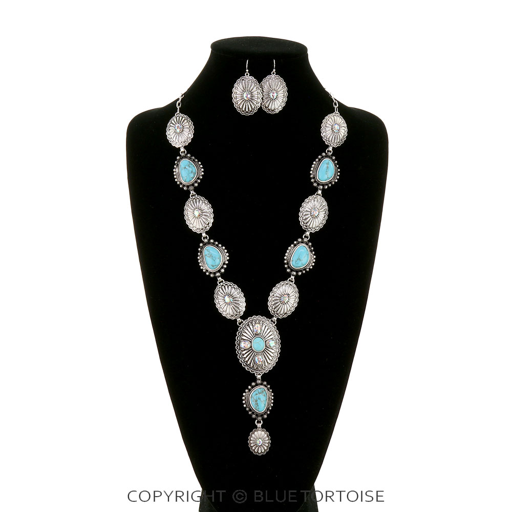 Western Concho Stone Y Necklace Set - Image 2