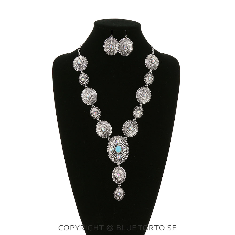 Western Concho Stone Y Necklace Set - Image 2