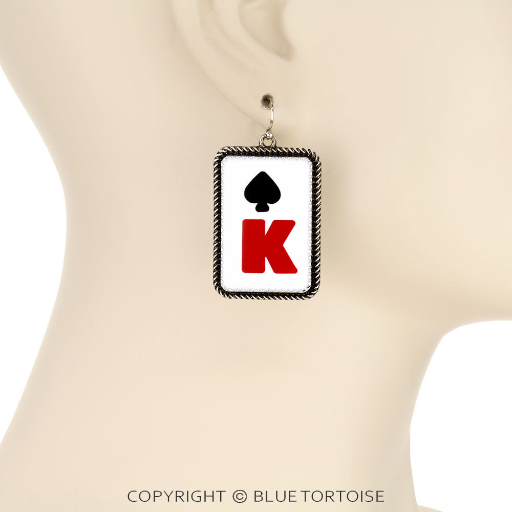 Western Spade K Rectangle Dangle Earrings - Image 2