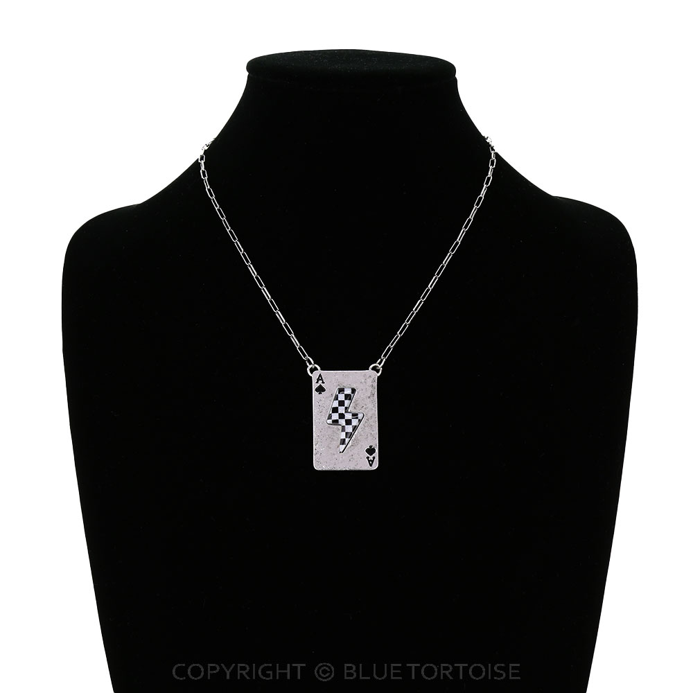 Western Checker Pattern Thunder Spade Ace Necklace - Image 2