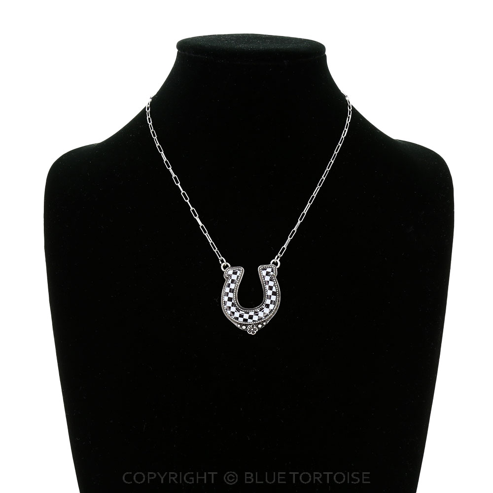 Western Checker Pattern Horseshoe Necklace - Image 2