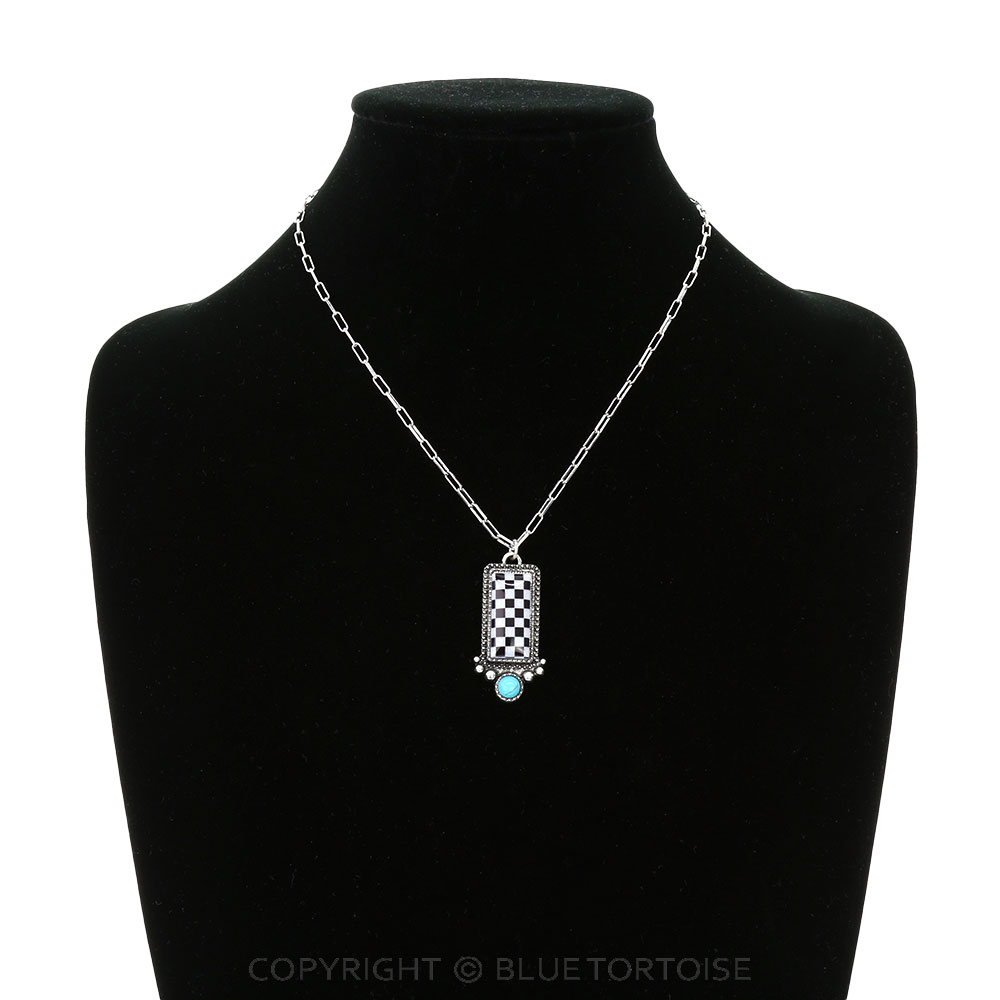 Western Checker Pattern Rectangle Necklace - Image 2