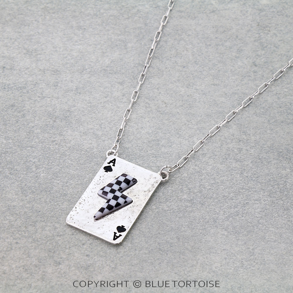 Western Checker Pattern Thunder Spade Ace Necklace