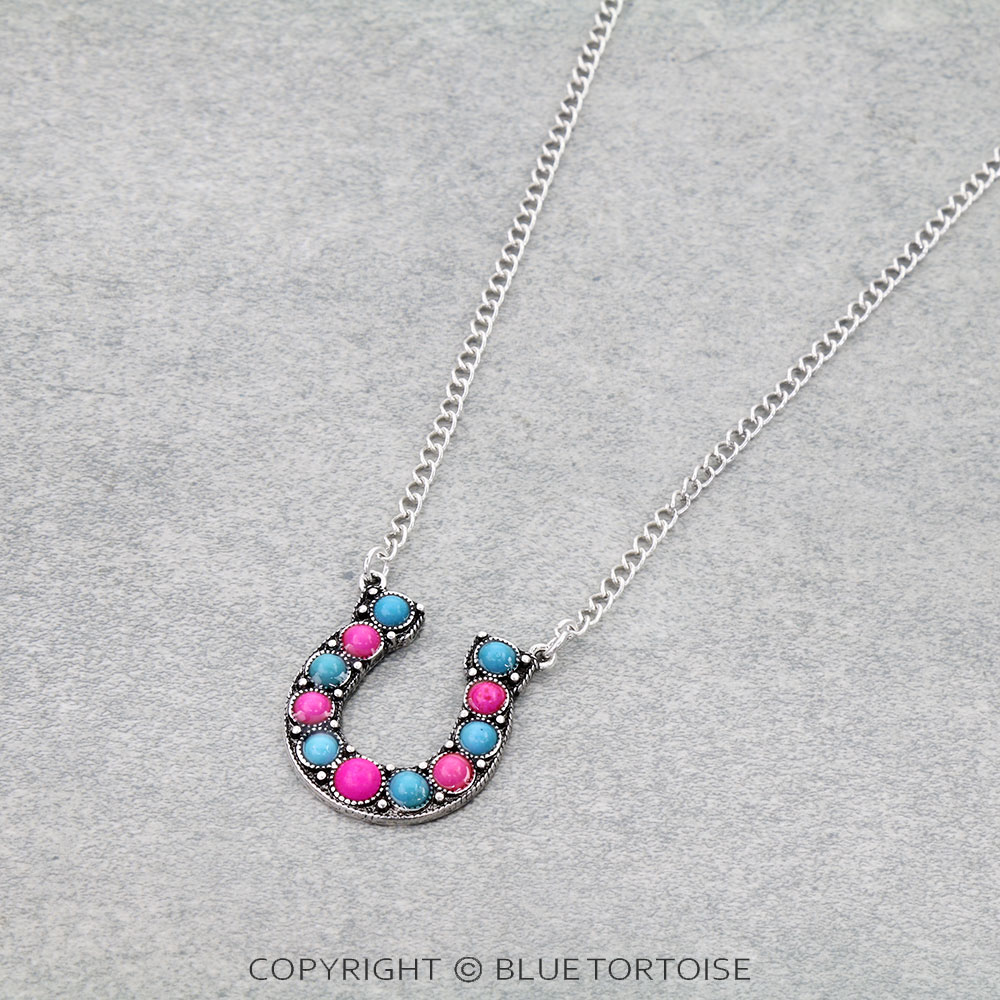 Western Semi Stone Horseshoe Necklace