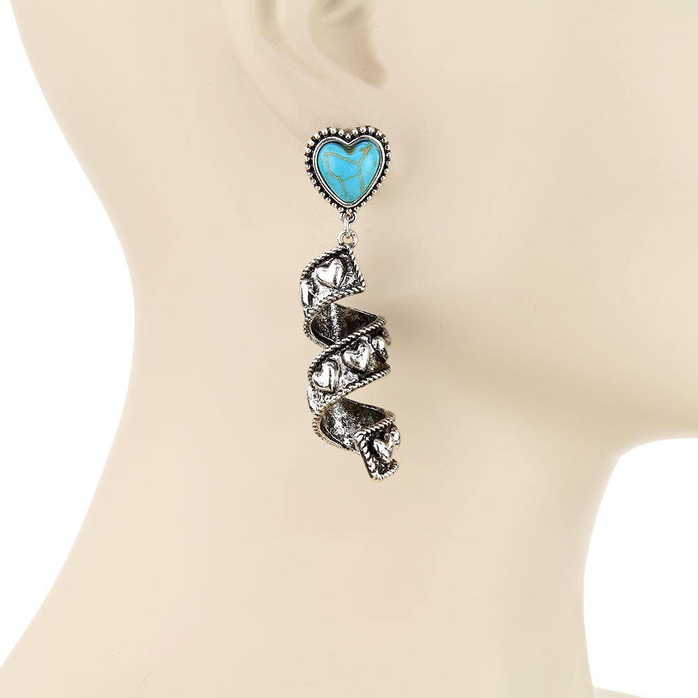Western Heart Bubble Spiral Stud Earrings - Image 2
