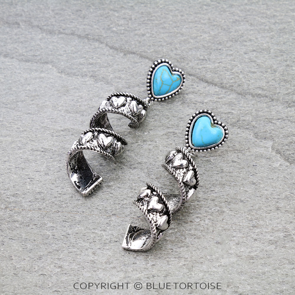 Western Heart Bubble Spiral Stud Earrings