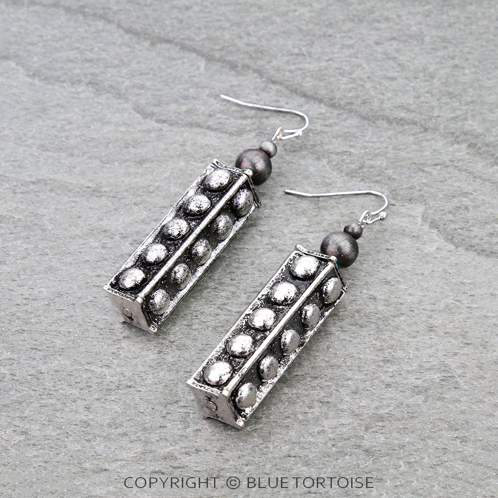Western Navajo Style Pearl and Bubble Barrel Bead Dangle Earrings