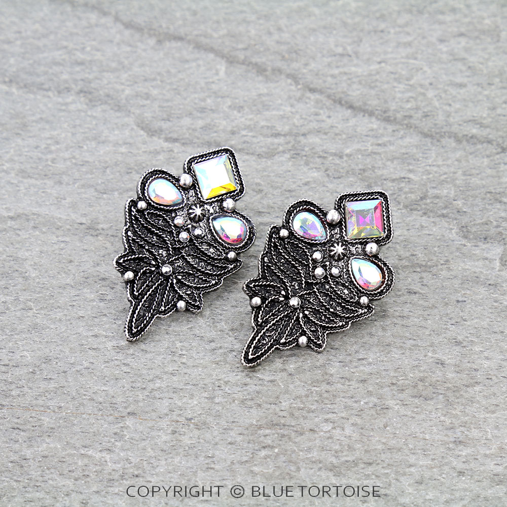 Western Boot Stitch Stone Stud Earrings
