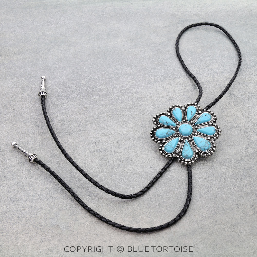 Western Concho Hand Stone Bolo Necklace