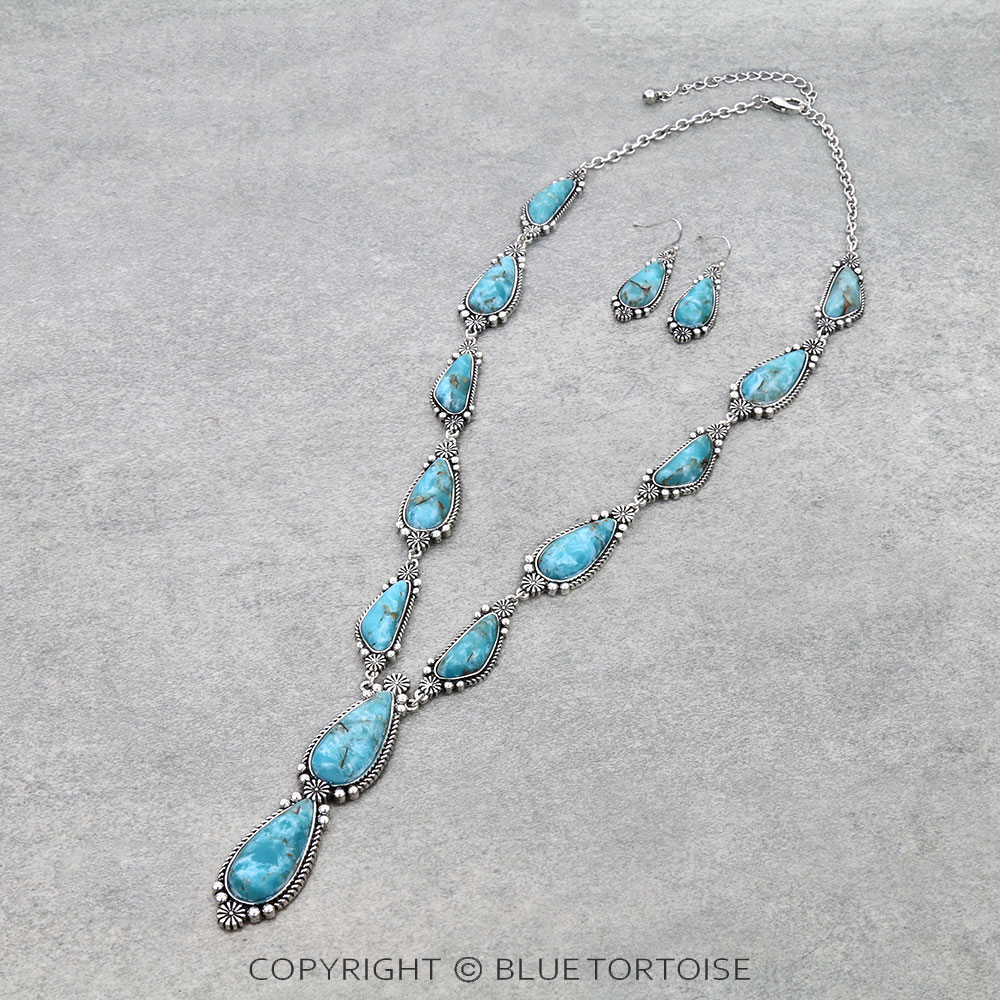 Western Hand Stone Y Necklace Set