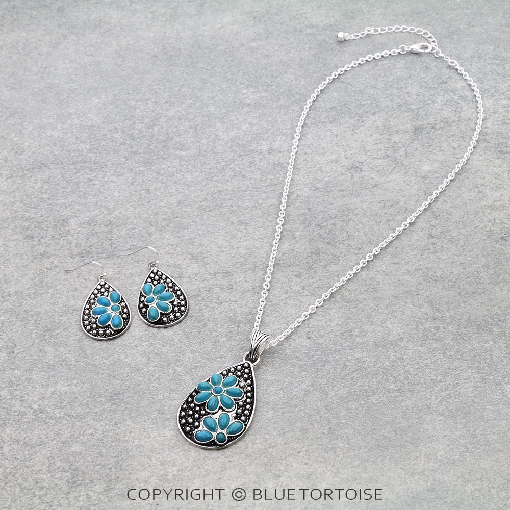 Western Teardrop Concho Stone Necklace Set - Image 3