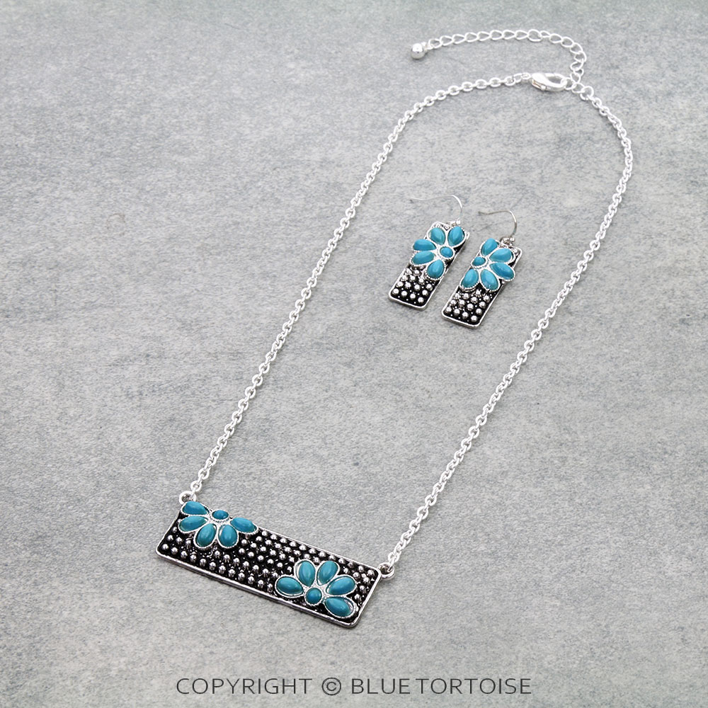 Western Bar Concho Stone Necklace Set