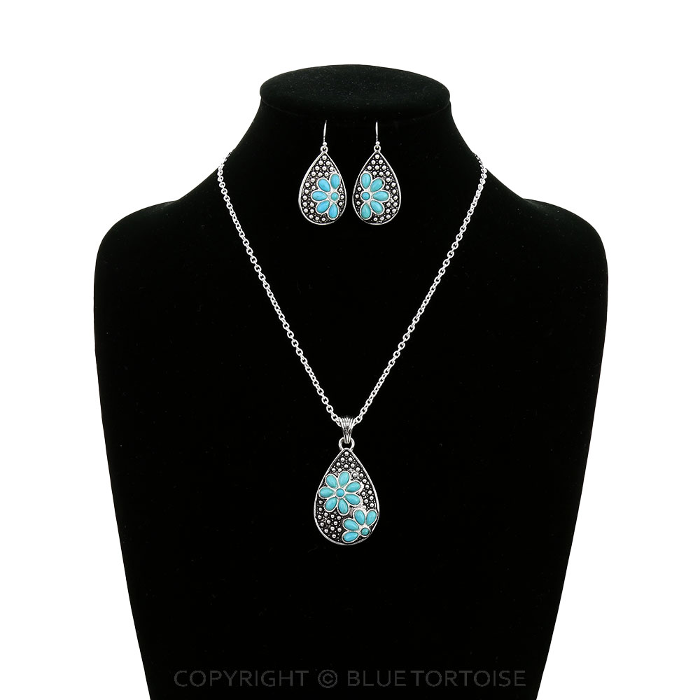 Western Teardrop Concho Stone Necklace Set - Image 2