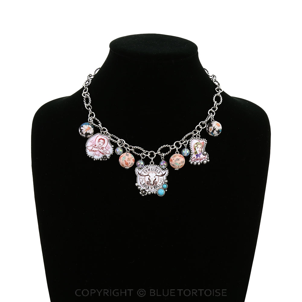 Western Steer Skull Print Multi Charm Necklace - Image 2