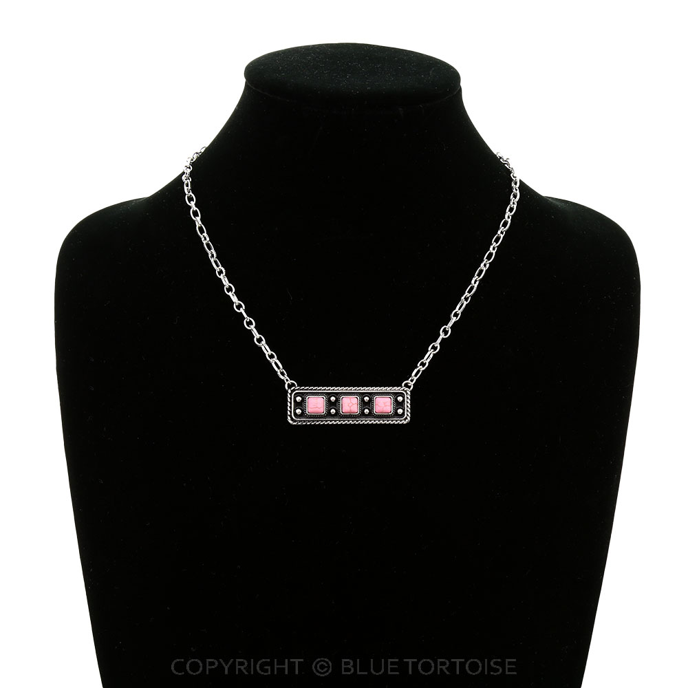 Western Ball TXR Square Stone Bar Necklace - Image 2