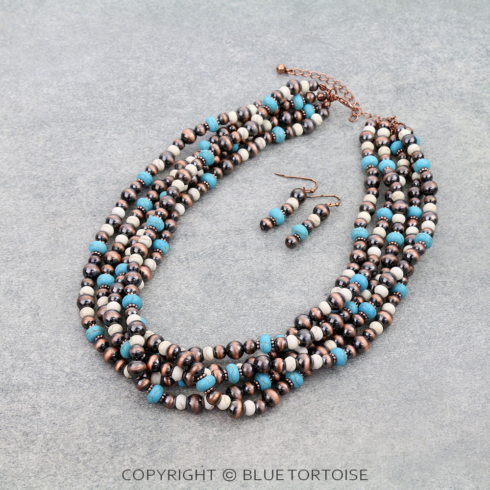 5 Row Navajo Style Pearl & Bead Necklace Set